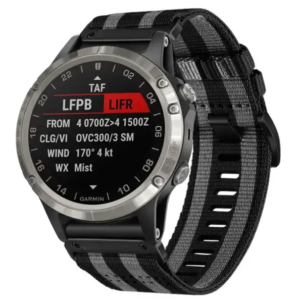 g.ny200.1.7 Main Black and Grey Bond Pro Seatbelt Two Piece Watch Band Strap for Garmin D2 Charlie