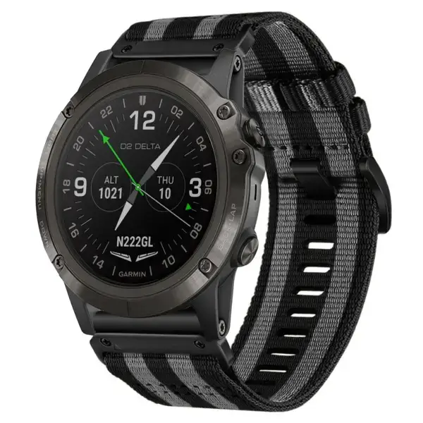g.ny200.1.7 Main Black and Grey Bond Pro Seatbelt Two Piece Watch Band Strap for Garmin D2 Delta PX