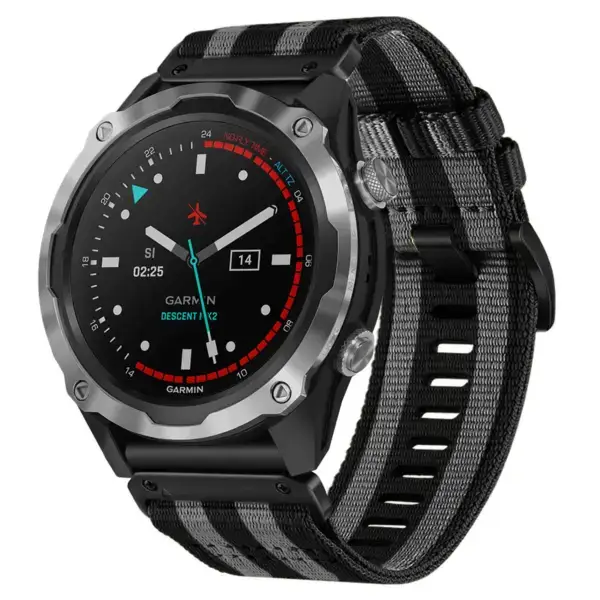 g.ny200.1.7 Main Black and Grey Bond Pro Seatbelt Two Piece Watch Band Strap for Garmin Descent Mk2