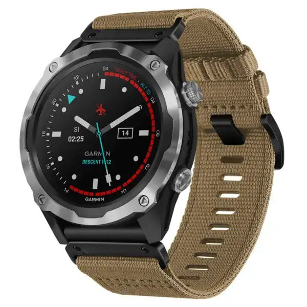 g.ny200.17 Main Khaki Camel Pro Seatbelt Two Piece Watch Band Strap for Garmin Descent Mk2