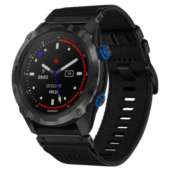 g.ny200.1 Main Midnight Black Pro Seatbelt Two Piece Watch Band Strap for Garmin Descent Mk2i