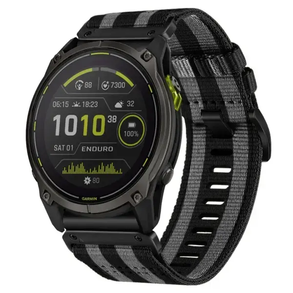g.ny200.1.7 Main Black and Grey Bond Pro Seatbelt Two Piece Watch Band Strap for Garmin Enduro 3