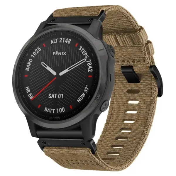 g.ny200.17 Khaki Camel Pro Seatbelt Two Piece Watch Band Strap for Garmin Fenix 6
