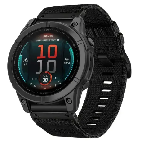 g.ny200.1 Midnight Black Pro Seatbelt Two Piece Watch Band Strap for Garmin Fenix E