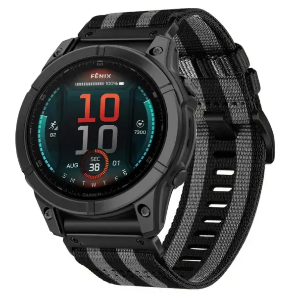 g.ny200.1.7 Black and Grey Bond Pro Seatbelt Two Piece Watch Band Strap for Garmin Fenix E