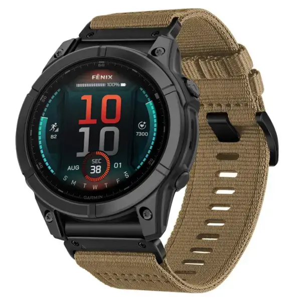 g.ny200.17 Khaki Camel Pro Seatbelt Two Piece Watch Band Strap for Garmin Fenix E