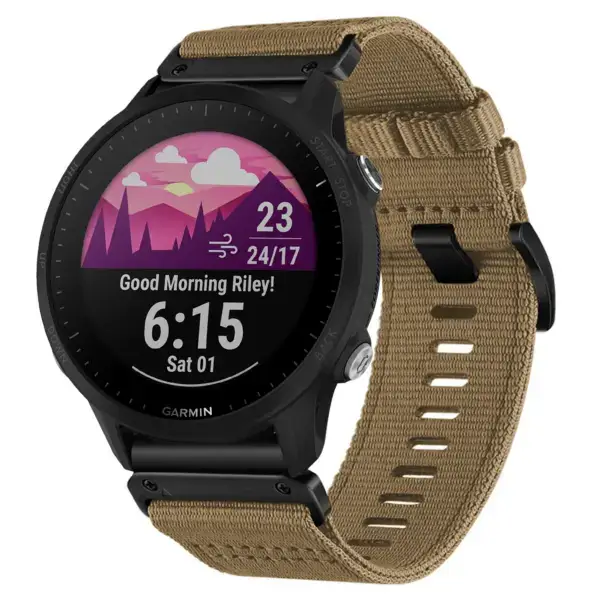 g.ny200.17 Main Khaki Camel Pro Seatbelt Two Piece Watch Band Strap for Garmin Forerunner 955