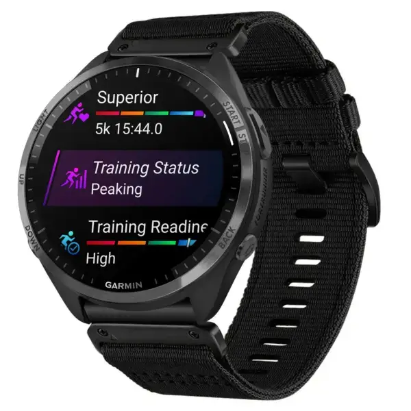 g.ny200.1 Main Midnight Black Pro Seatbelt Two Piece Watch Band Strap for Garmin Forerunner 965