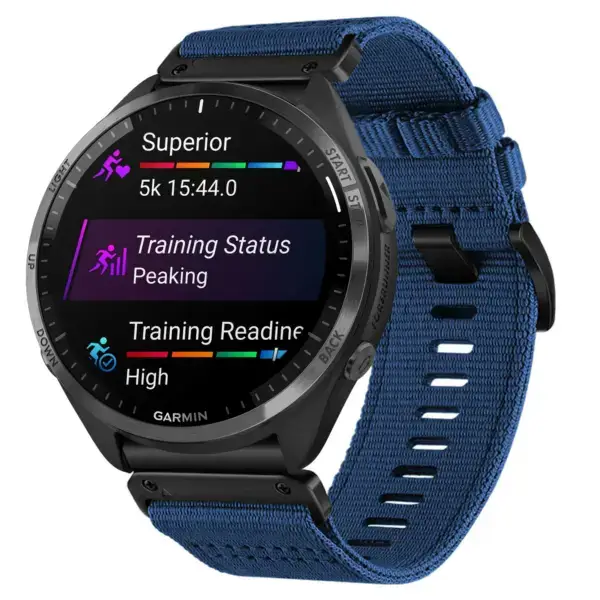 g.ny200.5 Main Navy Blue Pro Seatbelt Two Piece Watch Band Strap for Garmin Forerunner 965