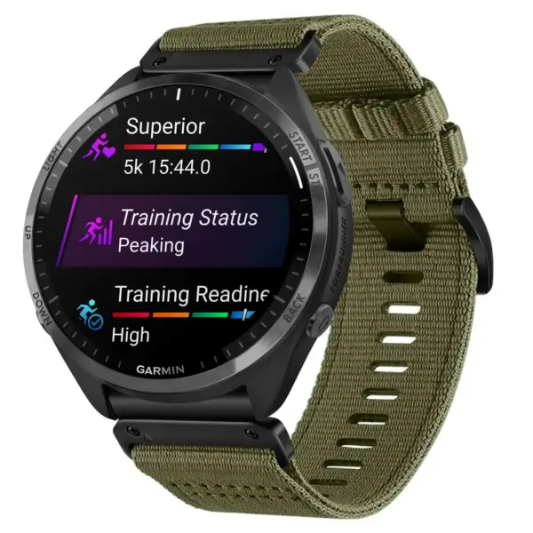 g.ny200.17 Main Cargo Green Pro Seatbelt Two Piece Watch Band Strap for Garmin Forerunner 965