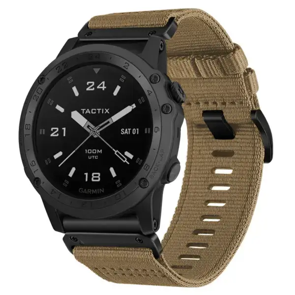 g.ny200.17 Main Khaki Camel Pro Seatbelt Two Piece Watch Band Strap for Garmin Tactix Charlie