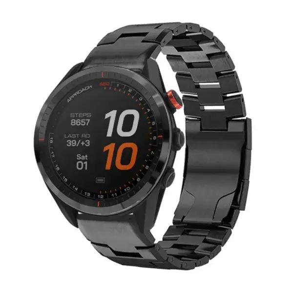 g.m14.mb Main Black StrapsCo Vented Titanium Bracelet for Garmin Approach S62