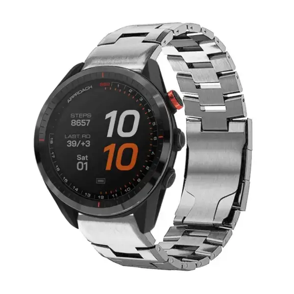g.m14.ss Main Silver StrapsCo Vented Titanium Bracelet for Garmin Approach S62