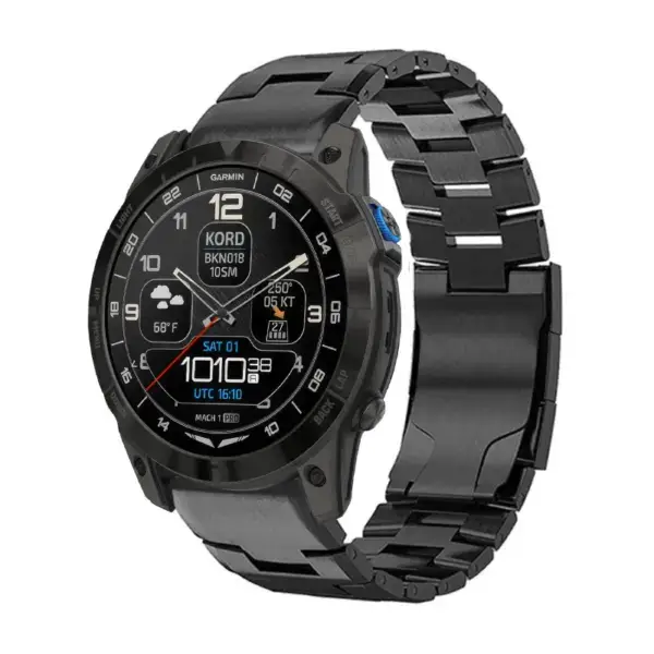 g.m14.mb Main Black StrapsCo Vented Titanium Bracelet for Garmin D2 Mach 1 Pro