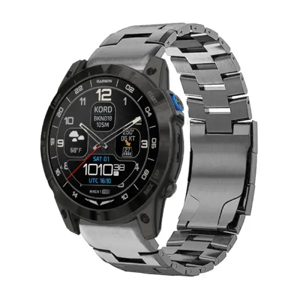 g.m14.gb Main Gunmetal StrapsCo Vented Titanium Bracelet for Garmin D2 Mach 1 Pro