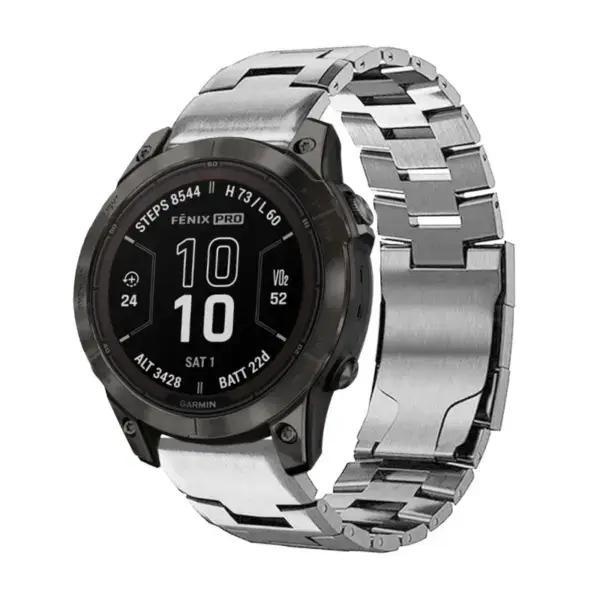 g.m14.ss Main Silver StrapsCo Vented Titanium Bracelet for Garmin Fenix 7 & 7 Pro