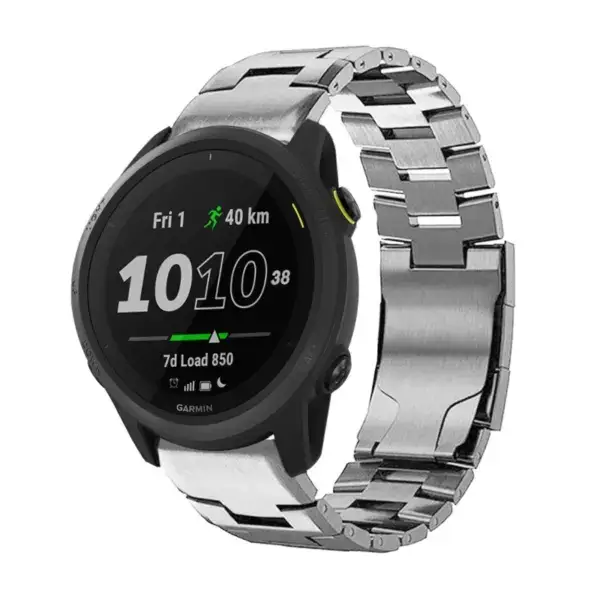 g.m14.ss Main Silver StrapsCo Vented Titanium Bracelet for Garmin Forerunner 745