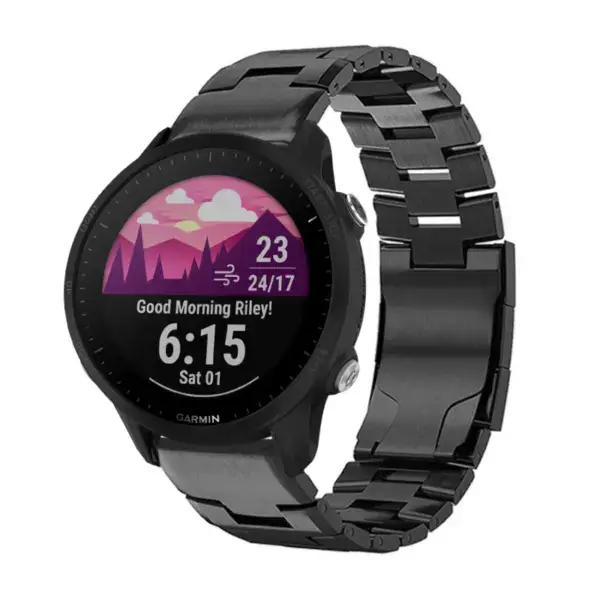 g.m14.mb Main Black StrapsCo Vented Titanium Bracelet for Garmin Forerunner 955