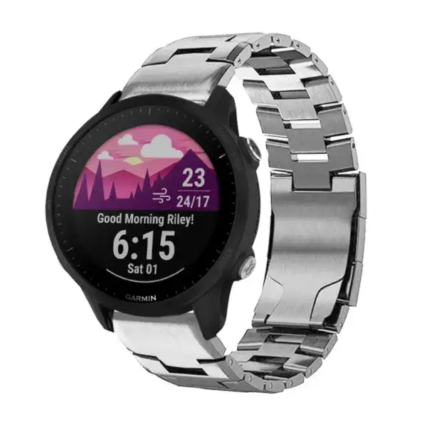 g.m14.ss Main Silver StrapsCo Vented Titanium Bracelet for Garmin Forerunner 955