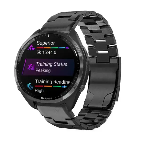 g.m14.mb Main Black StrapsCo Vented Titanium Bracelet for Garmin Forerunner 965