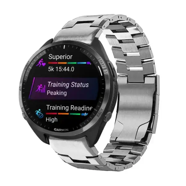 g.m14.ss Main Silver StrapsCo Vented Titanium Bracelet for Garmin Forerunner 965