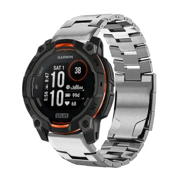 g.m14.ss Main Silver StrapsCo Vented Titanium Bracelet for Garmin Instinct 3 – 45mm