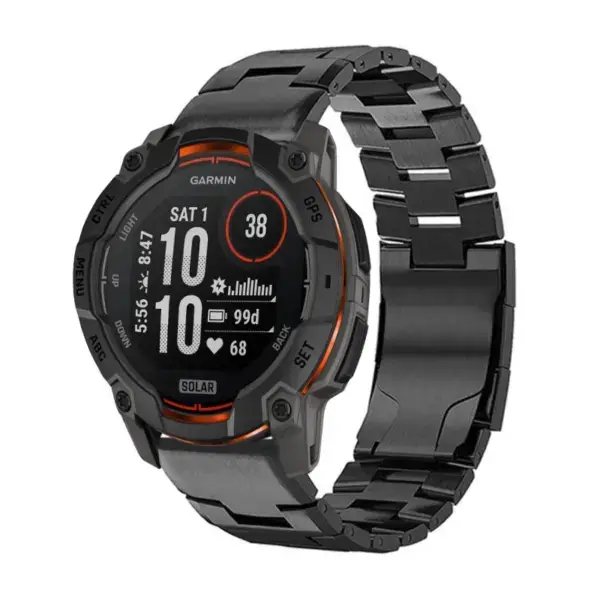 g.m14.mb Main Black StrapsCo Vented Titanium Bracelet for Garmin Instinct 3 – 50mm