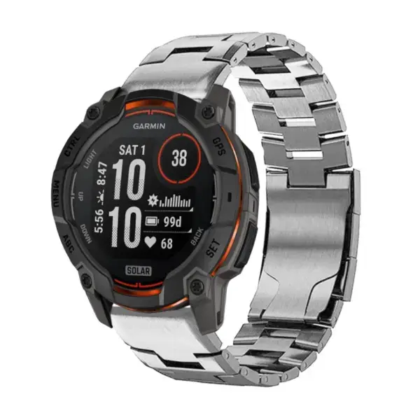 g.m14.ss Main Silver StrapsCo Vented Titanium Bracelet for Garmin Instinct 3 – 50mm