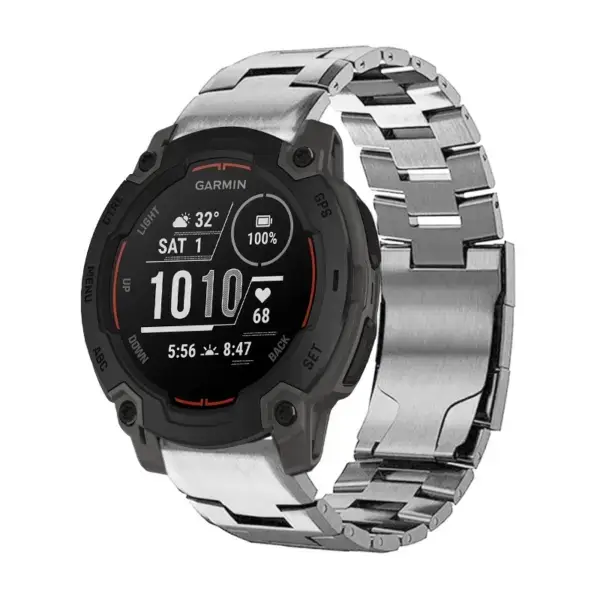 g.m14.ss Main Silver StrapsCo Vented Titanium Bracelet for Garmin Instinct E – 45mm