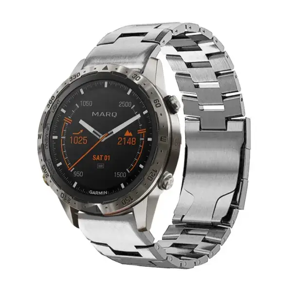 g.m14.ss Main Silver StrapsCo Vented Titanium Bracelet for Garmin MARQ