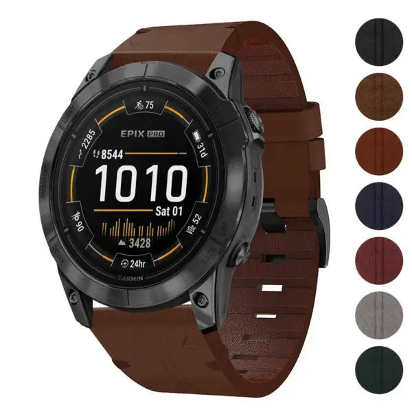 Vintage Italian leather strap for Garmin Epix Pro (51mm) in rich brown, showcasing a stylish design. Compatible with Garmin Epix and Epix Pro models