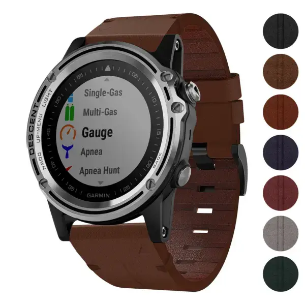 Vintage Italian leather strap for Garmin Descent Mk1, featuring a rich brown color and textured design, perfect for enhancing the watch's style and durability