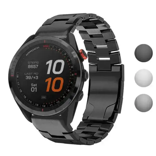 g.m14.mb Gallery Black StrapsCo Vented Titanium Bracelet for Garmin Approach S62