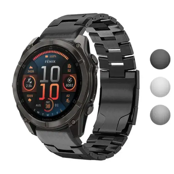 Vented Titanium Bracelet for Garmin Fenix 8 & Fenix E in sleek black finish, designed for comfort and durability. Size: 51mm. Perfect accessory for active lifestyles