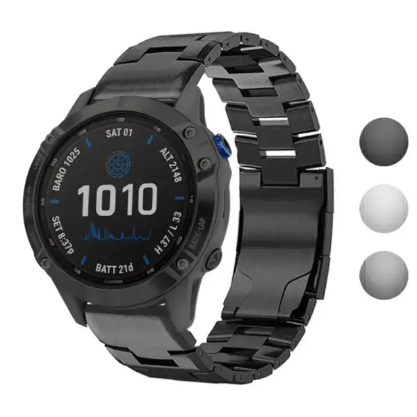 Vented Titanium Bracelet for Garmin Fenix 6X, featuring a sleek metal design. Compatible with Garmin Fenix 6 and 6X models, ideal for style and durability
