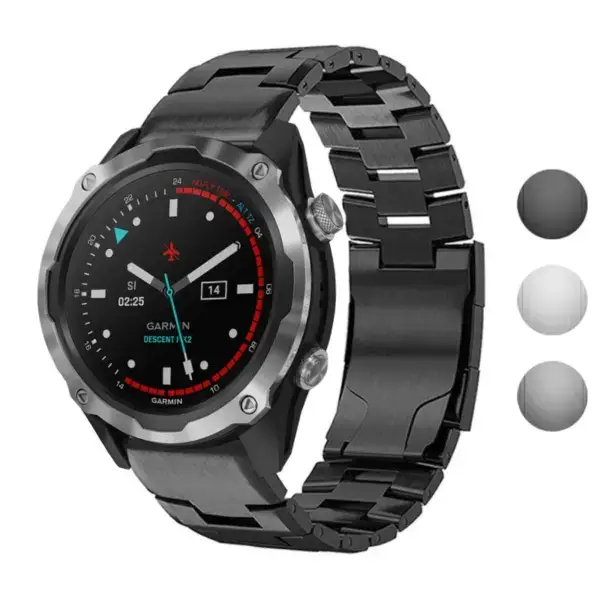 Vented Titanium Bracelet for Garmin Descent MK2 & MK2i, made of durable metal. Stylish design enhances the watch's functionality and aesthetics