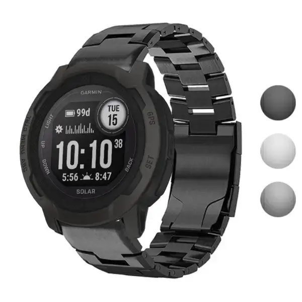 Vented Titanium Bracelet for Garmin Instinct 2, crafted from durable metal. Compatible with Garmin Instinct and Instinct 2 models, offering a sleek, modern look