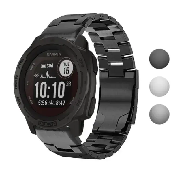 Vented Titanium Bracelet for Garmin Instinct, crafted from durable metal. Compatible with Garmin Instinct models, it combines style and functionality for outdoor enthusiasts