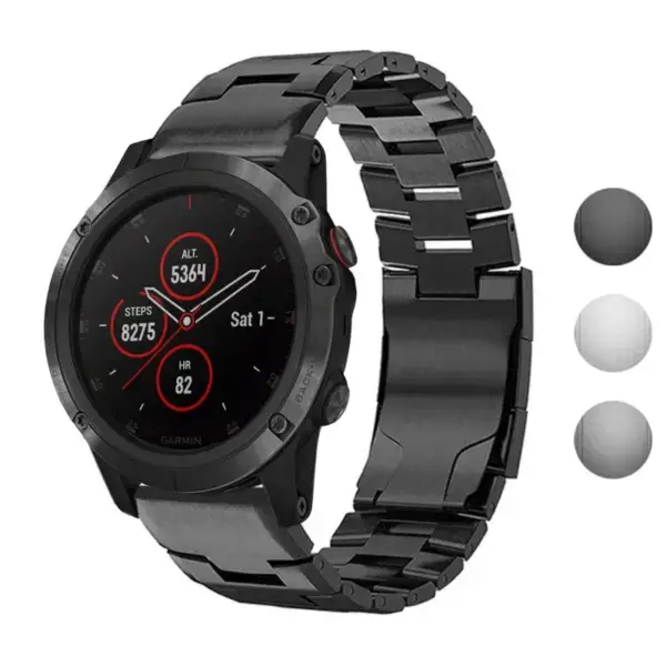 Vented Titanium Bracelet for Garmin Fenix 5 & 5 Plus, featuring a sleek metal design. Compatible with Garmin Fenix 5 models, enhancing style and durability