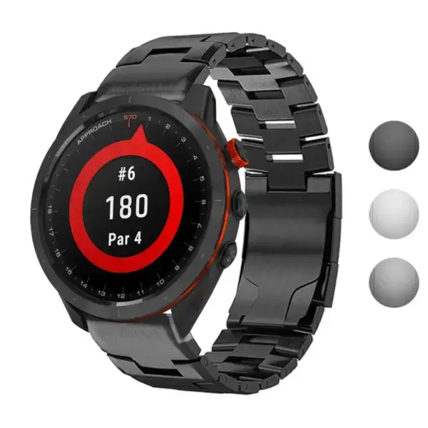 Vented Titanium Bracelet for Garmin Approach S70, featuring a sleek metal design. Compatible with Garmin Approach S70 for a stylish and durable accessory