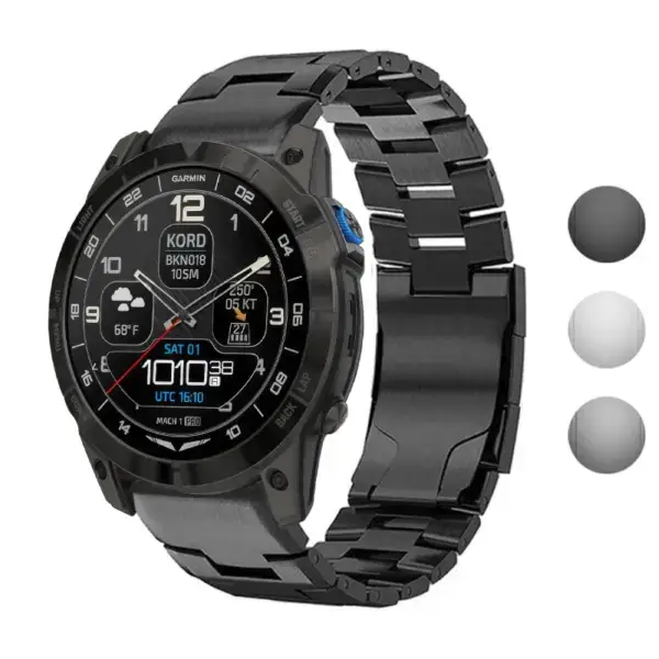 Vented Titanium Bracelet for Garmin D2 Mach 1 Pro, featuring a sleek design and durable construction, compatible with Garmin D2 Mach 1 and D2 Mach 1 Pro models
