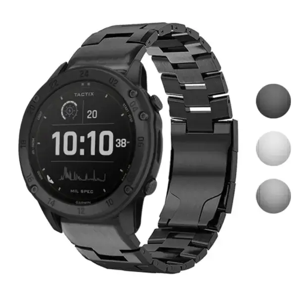 Vented Titanium Bracelet for Garmin Tactix Delta, crafted from durable metal. Sleek design enhances your watch while ensuring comfort and style. Compatible with Garmin Tactix Delta models