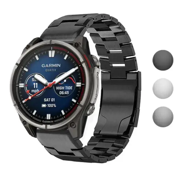 Vented Titanium Bracelet designed for Garmin Quatix 7 and 7X. Crafted from durable metal, it enhances the watch's style and functionality