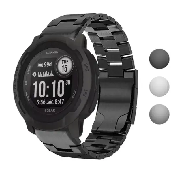 Vented Titanium Bracelet for Garmin Instinct 2X, made of durable metal. Compatible with Garmin Instinct, Instinct 2, and Instinct 2X. Sleek design enhances your smartwatch