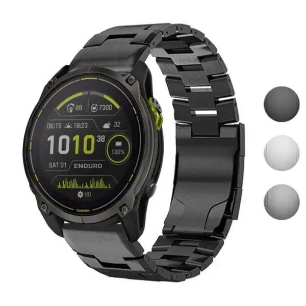 Vented Titanium Bracelet for Garmin Enduro, made of durable metal, designed for a secure fit and stylish look, enhancing your smartwatch experience