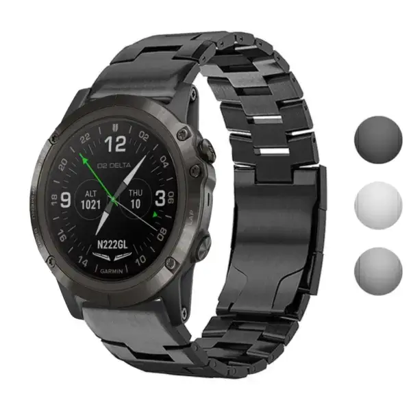 Vented Titanium Bracelet for Garmin D2 Delta PX in sleek metal design, compatible with Garmin D2 Delta and D2 Delta PX models. Ideal for style and durability