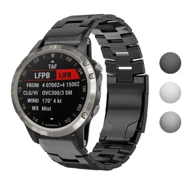 Vented Titanium Bracelet for Garmin D2 Charlie, made of durable metal, designed to enhance your watch's style and functionality. Compatible with Garmin D2 Charlie models
