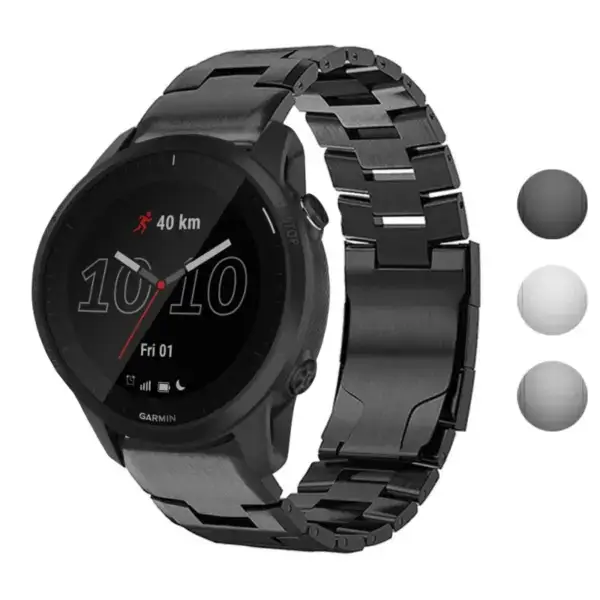 Vented Titanium Bracelet designed for Garmin Forerunner 945, featuring a sleek metal design. Available in multiple colors for a stylish and durable accessory