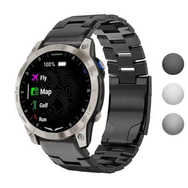 Vented Titanium Bracelet for Garmin D2 Mach 1, featuring a sleek metal design. Compatible with Garmin D2 Mach 1, available in multiple color options