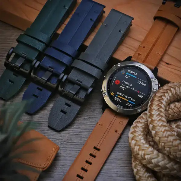g.l12 Flatlay Genuine Italian Leather Watch Band Strap for Garmin QuickFit Devices